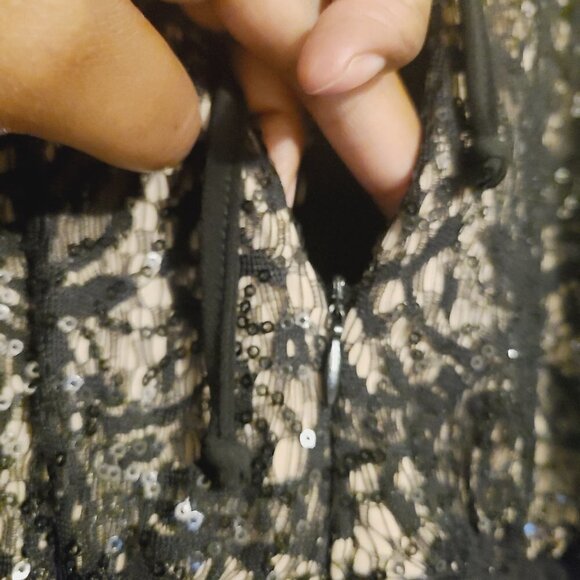 R&M Richards | Black & Taupe Lace Rouched Waist Cocktail Dress (Size 18W) - Picture 14 of 16